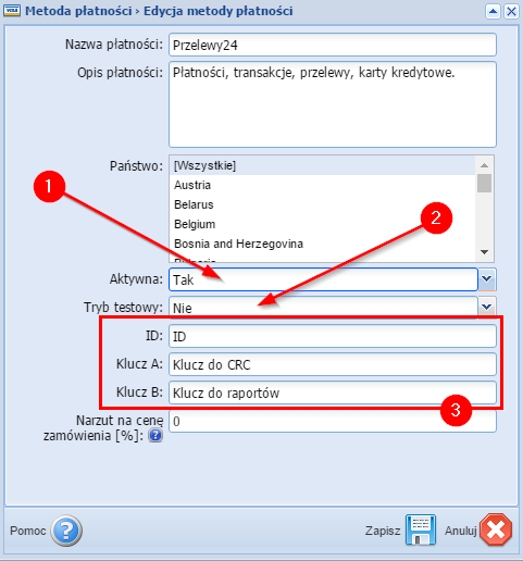 Przelewy24.pl configuration scheme